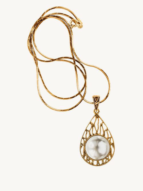 Yantra Pearl Drop Pendant Necklace