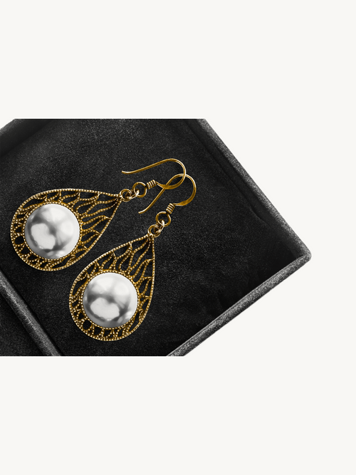 Yantra Pearl Drop Statement Earrings