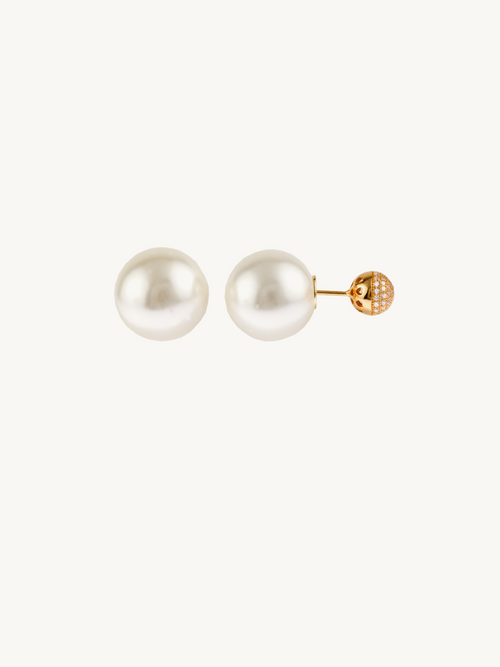 Yantra Pearl Ball Back Accent Stud Earrings